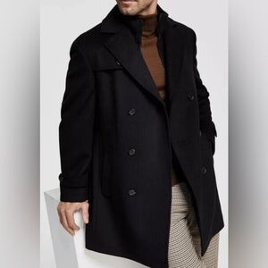 New Lauren Ralph Lauren Men's Black Wool-Blend Double-Breasted Overcoat Size 36R